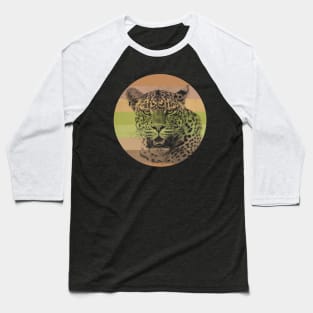 Leopard Close-up on Retro-style Sunset in Colors of Africa Baseball T-Shirt